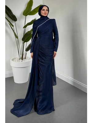 Merven Akyüz Laleh Seyyar Pelerinli Janjan Balık Abiye Lacivert