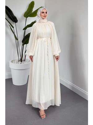 Merven Akyüz Niloufar Hakim Yaka Taşlı Şifon Abiye Ekru