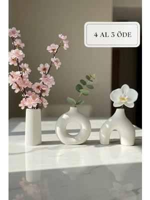 Zuri Design Bohem - Modern Beton Vazo 3’lü Set – Dekoratif Minimal Vazo