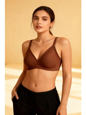Sensu Lazer Kesim Dikişsiz Hayalet Sütyen Çıkarılabilir Pedli Ayarlanabilir Askı Kahve