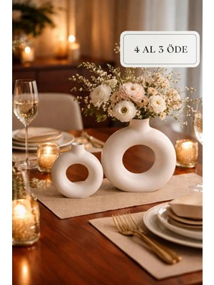 Zuri Design Dekoratif Yuvarlak Beton Bohem 2'li Vazo Seti