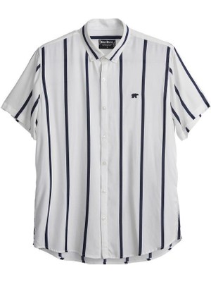 Bad Bear Sergio Shirt Off-White Beyaz Kısa Kollu Çizgili Erkek Gömlek