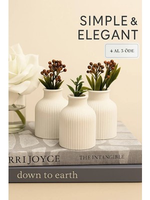 3’lü Mini Beton Iskandinav Vazo Seti – Mat Beyaz, Modern Bohem Hediyelik Masa Dekoru