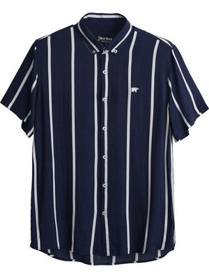 Bad Bear Sergio Shirt Lacivert Kısa Kollu Çizgili Erkek Gömlek