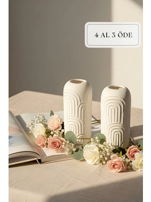 Zuri Design Bohem Desenli Beton Vazo 2’li Set – Dekoratif Modern Tasarım