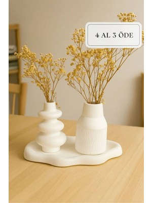 Beton Dekoratif Bohem Vazo Seti – 3’lü Modern Tasarım 10 x 10 x 20