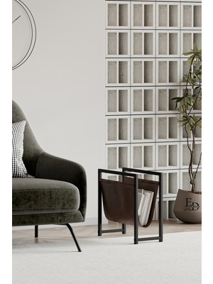 ED Efelez Design Coral Koltuk Yanı Dergilik , Gazetelik , Kitaplık, Siyah Metal - Kahverengi Deri