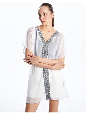 Lc Waikiki Yeni Sezon V Yaka Desenli Kadın Plaj Elbisesi