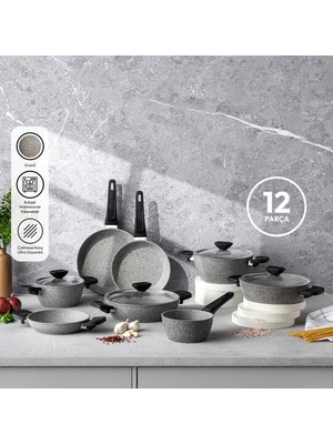 Emsan Fortis Granit 12 Parça Tencere Seti Gri