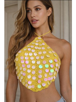 Ges Shop Kadın Tasarım El Örgüsü Pullu Büstiyer ve Saç Aksesuarı Bandana