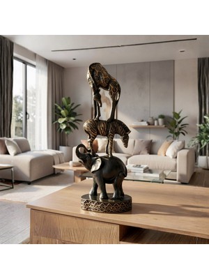 Bahar Aydınlatma Safari Fil Zebra Zürafa Figür Siyah Eskitme Dekoratif Biblo