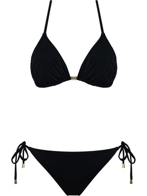 Sailor Moda Üçgen Brezilya Bikini Takım Siyah Özel Tasarım %80 Polyamide %20 Elastane