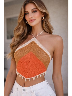 Ges Shop Kadın El Örgüsü Deniz Kabuk Detaylı Tasarım Büstiyer