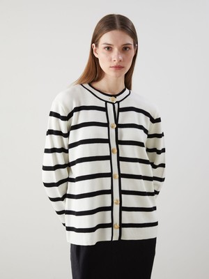 Lc Waikiki Yeni Sezon Bisiklet Yaka Çizgili Kadın Triko Hırka