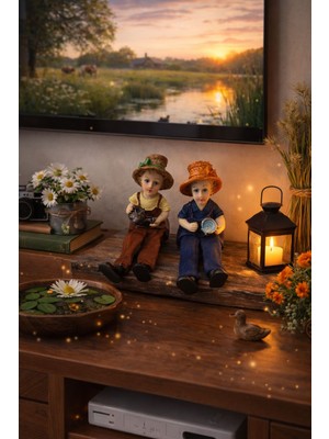 Seymen Bıçakçılık Nostaljik Çift Biblo Figür | Şapkalı Kız Erkek Dekoratif Ev Aksesuarı