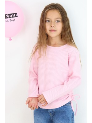 Breeze Kız Çocuk Uzun Kollu Bluz Yanları Büzgülü 8-14 Yaş, Pudra