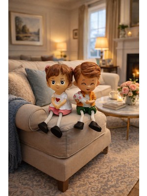 Seymen Bıçakçılık Sevimli Çift Figürlü Biblo | Sallanan Ayaklı Dekoratif Ev Süsü