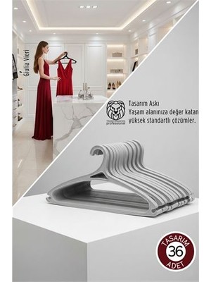 Findit Giulia Vieri Selection: 36'li Premium Italyan Tasarım Ince Siluet Kaymaz Elbise Askısı Seti Gri