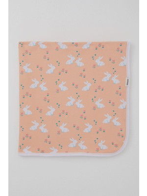 Breeze Yenidoğan Bebek Battaniyesi Sevimli Tavşancıklar Desenli Çiçekli Standart, Somon