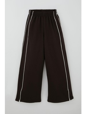 Breeze Kız Çocuk Eşofman Altı Yanları Çift Biyeli Cepli Paçası Yırtmaçlı 9-14 Yaş, Koyu Kahve