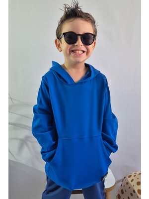 Breeze Erkek Çocuk Sweatshirt Kanguru Cepli Armalı 4-8 Yaş, Saks Mavisi