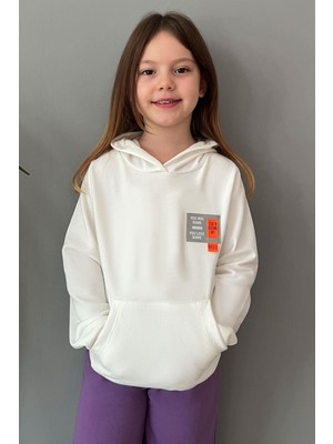 Breeze Kız Çocuk Sweatshirt Kapüşonlu Arma Detaylı 4-8 Yaş, Ekru