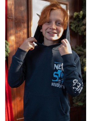 Breeze Erkek Çocuk Sweatshirt Kanguru Cepli Kapüşonlu 9-16 Yaş, Lacivert