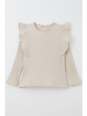 Breeze Kız Çocuk Uzun Kollu Tişört Fırfırlı 2-6 Yaş, Bej