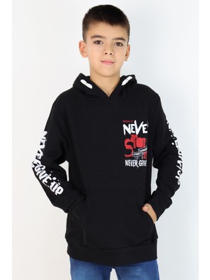 Breeze Erkek Çocuk Sweatshirt Kanguru Cepli Kapüşonlu 9-16 Yaş, Siyah