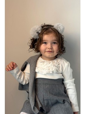 Breeze Kız Bebek Uzun Kollu Tişört Güpürlü Fiyonklu 6 Ay-2 Yaş, Ekru