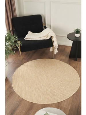 Konfor Halı Sisalux 3083 Bej Yuvarlak Sisal Dokuma Jüt Kilim Hav Toz Vermez Mutfak Oturma Odası Halısı