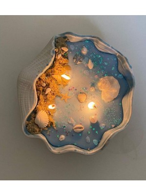 Gerçek Deniz Kabuklarıyla Süslü Dekoratif Doğal Soya Mum Okyanus Kokulu