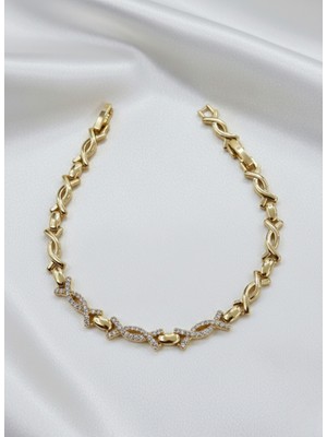 Zarene Silver Xuping Çapraz Taşlı Bileklik 14K Gold