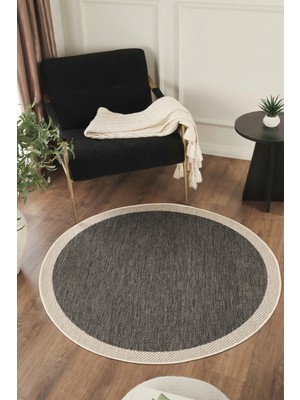 Konfor Halı Sisalux 3089 Antrasit Sisal Yuvarlak Sisal Dokuma Jüt Kilim Hav Toz Vermez Mutfak Oturma Odası Halısı