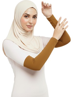 Altobeh Düğmeli Pratik Tesettür Kolluk Penye Namaz Kolluğu - Taba