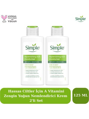 Simple Kind To Skin Kuru Ciltler Pro Vitamin B5+E Besleyici Yenileyici Nemlendirici Krem 125 ml 2'li Set