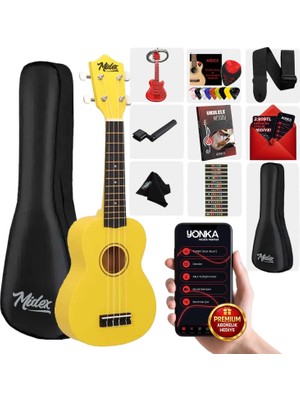 Midex UKX-901YLW Sarı Soprano Ukulele (Askı Çanta Metod Pena)