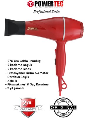 Powertec TR-501 Profesyonel Renkli Fön Makinesi