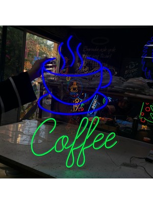 Neonled Coffee Kahve Fincanı 2 Neonled Figürlü Tabela (51X75CM) (Kafe, Cafe, Pastane Konsept) Dekoratif Aydınlatma