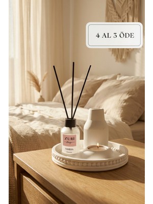 Zuri Design Ev Dekoru Için Çubuklu Oda Kokusu ve Mum ve Beton Biblo Seti, Vanilya Kokulu Şık Tasarım