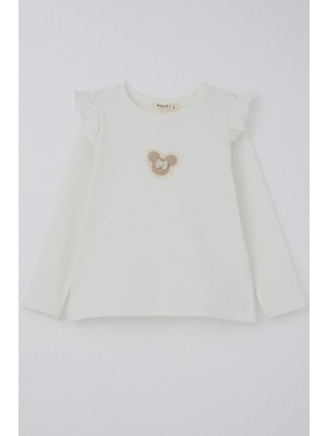 Breeze Kız Çocuk Uzun Kollu Tişört Arma Detaylı 2-6 Yaş, Ekru