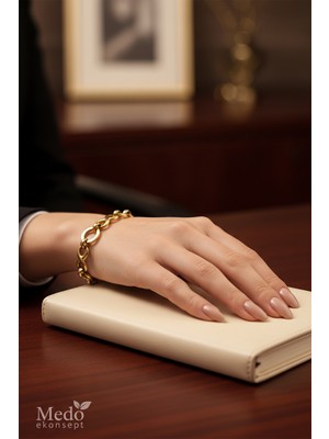 Medo E-Konsept Altın Kaplama Kalp Motifli Çelik Bileklik | Kadınlar İçin Zarif Hediye-Son 2 Adet Kaldı