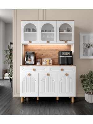 Rosa Kahve Köşesi - 140 cm Mdf Mutfak Dolabı - LED Aydınlatmalı