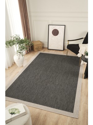 Konfor Halı Sisalux 3089 Antrasit Sisal Dokuma Jüt Kilim Hav Toz Vermez Halı Salon Mutfak Oturma Odası Halısı