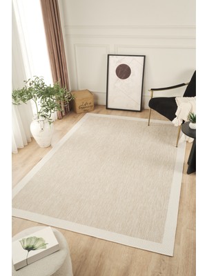Konfor Halı Sisalux 3085 Bej Krem Sisal Dokuma Jüt Kilim Hav Toz Vermez Halı Salon Mutfak Oturma Odası Halısı