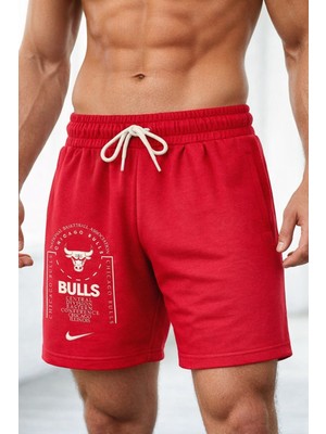 Nike Chicago Bulls Erkek Pamuklu Kırmızı Fleece Şort Normal Kalıp Düz Desenli Günlük Kullanım