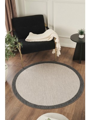 Konfor Halı Sisalux 3088 Gri Antrasit Yuvarlak Sisal Dokuma Jüt Kilim Hav Toz Vermez Mutfak Oturma Odası Halısı