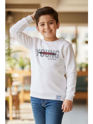 Breeze Erkek Çocuk Sweatshirt Yazı Baskılı 8-14 Yaş, Beyaz