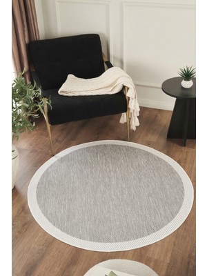 Konfor Halı Sisalux 3087 Gri Beyaz Yuvarlak Sisal Dokuma Jüt Kilim Hav Toz Vermez Mutfak Oturma Odası Halısı
