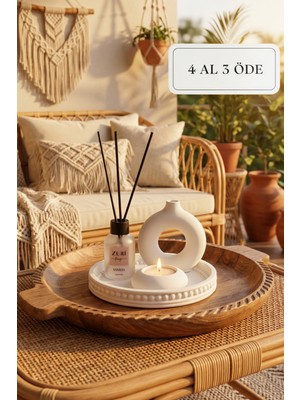 Zuri Design Vanilya 50 ml Cam Şişe Oda Kokusu Mum ve Beton Biblo Set - Sunum Tepsisi Seti